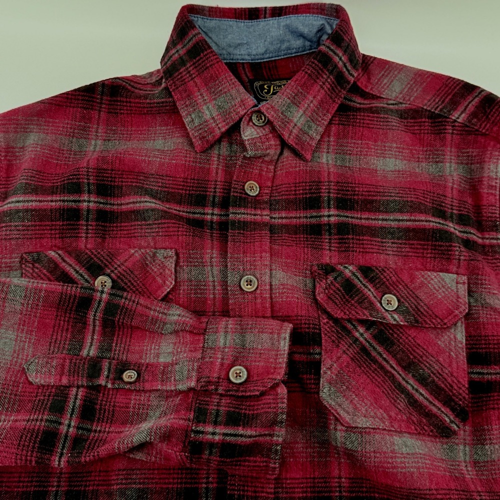 Jachs NY Heritage Flannel Shirt Mens L Red Black Plaid Long Sleeve Button Down